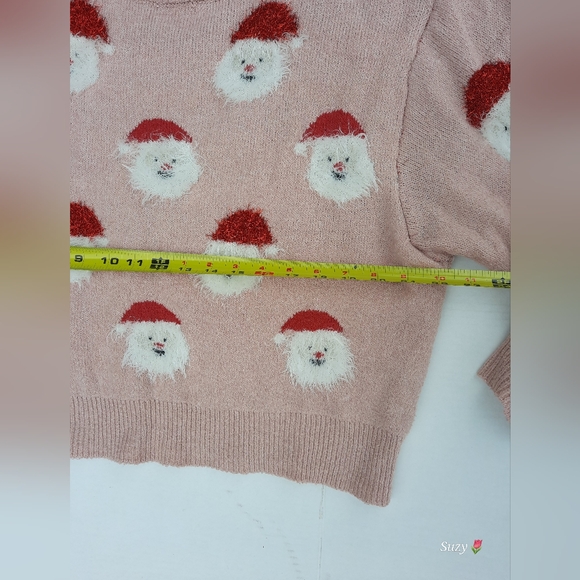 🎅 Christmas Sweater, Fuzzy Santas, Dusty Rose - Picture 7 of 7